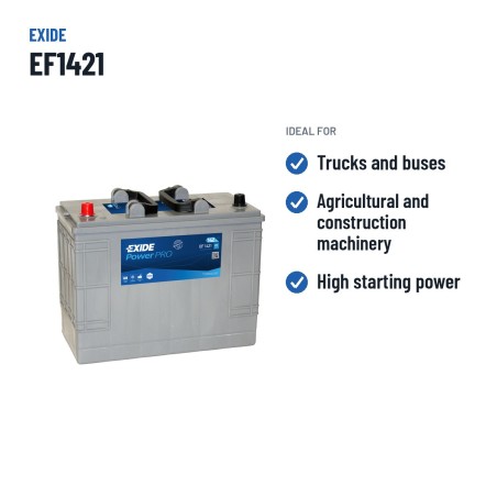 Bateria de camião Exide EF1421 12V 142Ah 850A – utilizações recomendadas