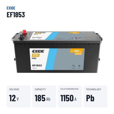 Bateria de camião Exide EF1853 12V 185Ah 1150A – dados principais