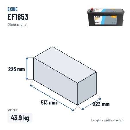 LKW-Batterie Exide EF1853 12V 185Ah 1150A | baterias.com