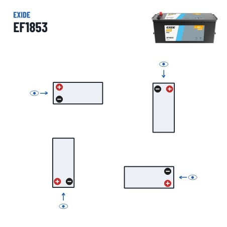LKW-Batterie Exide EF1853 12V 185Ah 1150A | baterias.com