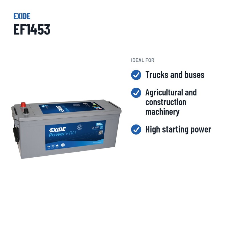 Bateria de camião Exide EF1453 12V 145Ah 900A | baterias.com