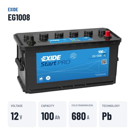 LKW-Batterie Exide EG1008 12V 100Ah 680A – wichtigste Daten