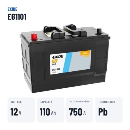 LKW-Batterie Exide EG1101 12V 110Ah 750A – wichtigste Daten