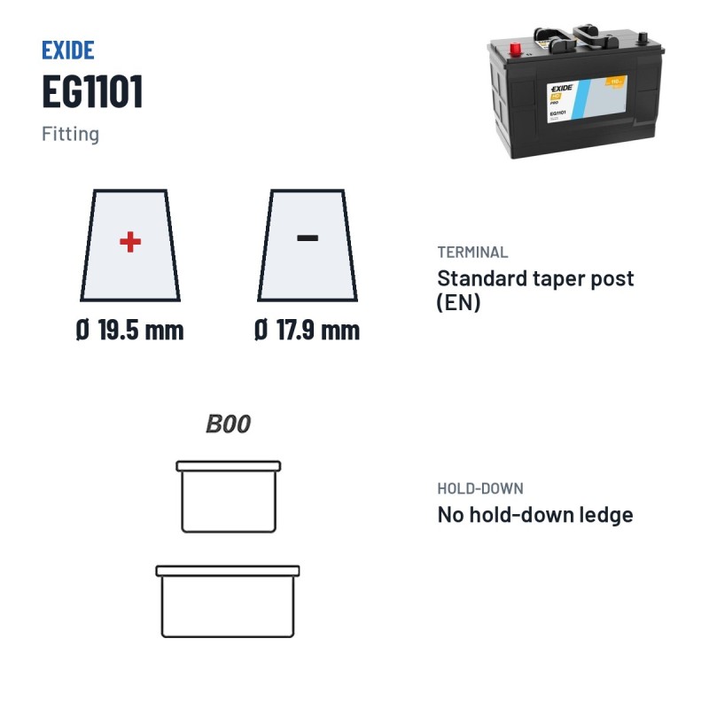 Batteria camion Exide EG1101 12V 110Ah 750A – terminali e fissaggio