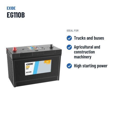 Bateria de camião Exide EG110B 12V 110Ah 950A | baterias.com