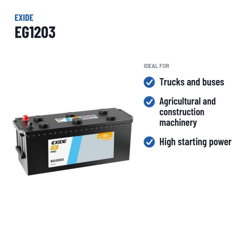 Batterie camion Exide EG1203 12V 120Ah 680A | baterias.com