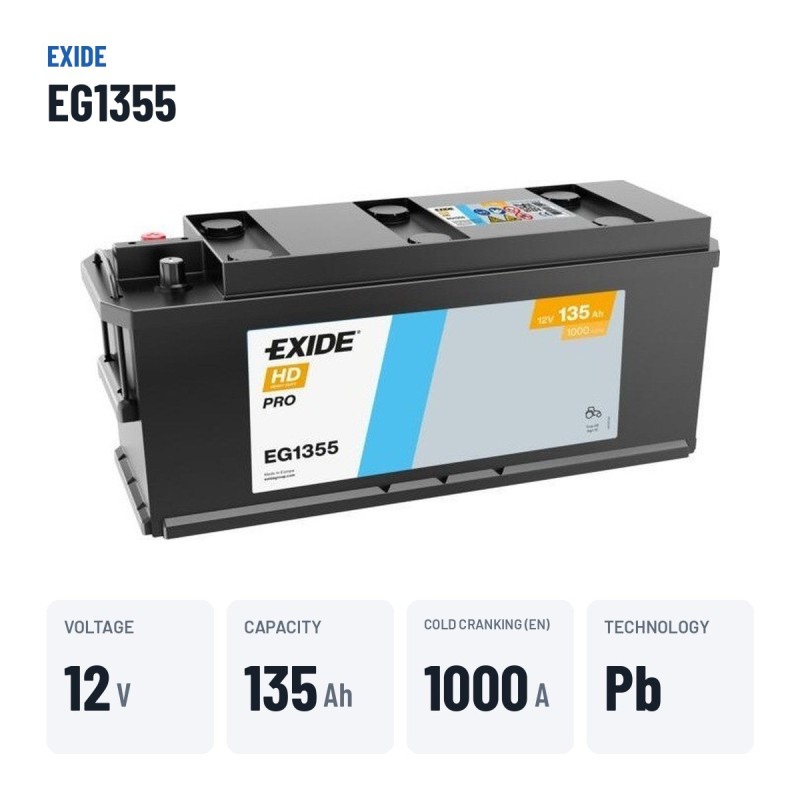 Truck battery Exide EG1355 12V 135Ah 1000A – key specs