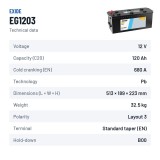 Batterie camion Exide EG1203 12V 120Ah 680A | baterias.com