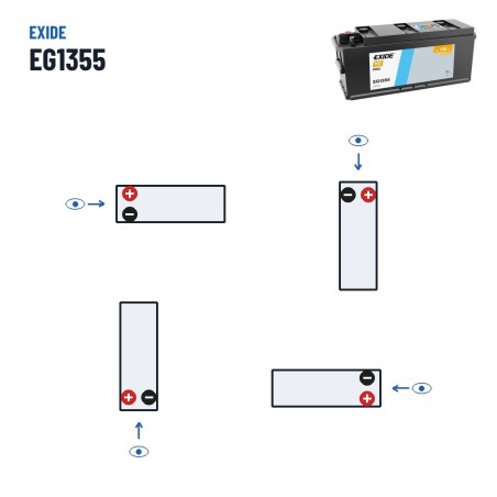 Truck battery Exide EG1355 12V 135Ah 1000A – polarity (layout 3)