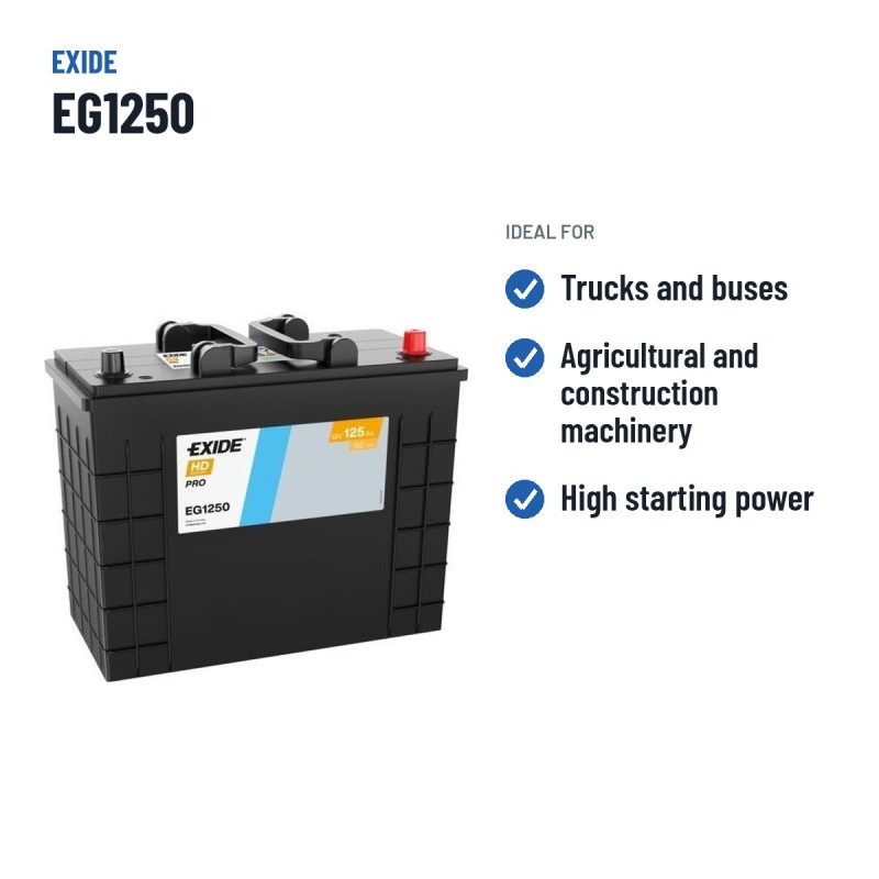 LKW-Batterie Exide EG1250 12V 125Ah 760A – empfohlene Einsatzbereiche