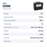 LKW-Batterie Exide EG1250 12V 125Ah 760A – technische Daten