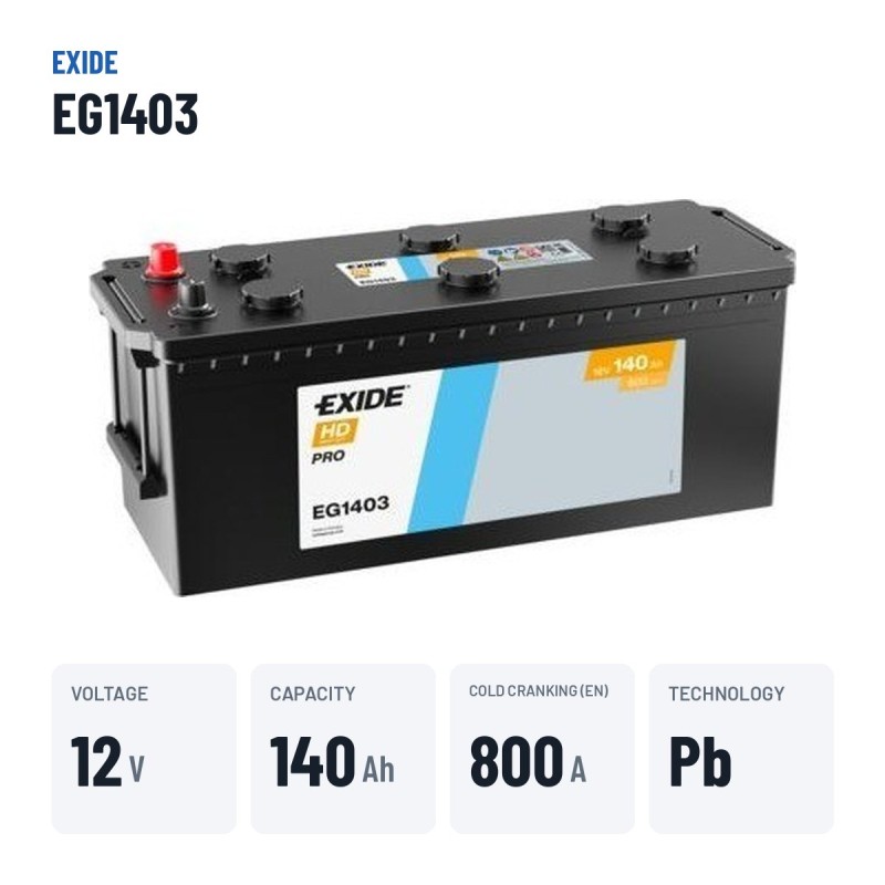 Batterie camion Exide EG1403 12V 140Ah 800A – caractéristiques clés