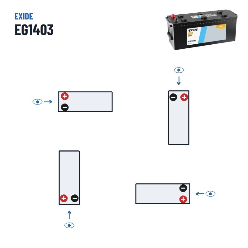 Batterie camion Exide EG1403 12V 140Ah 800A – polarité (schéma 3)