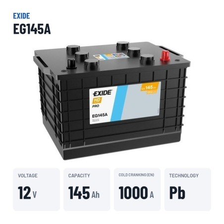 Bateria de camião Exide EG145A 12V 145Ah 1000A – dados principais
