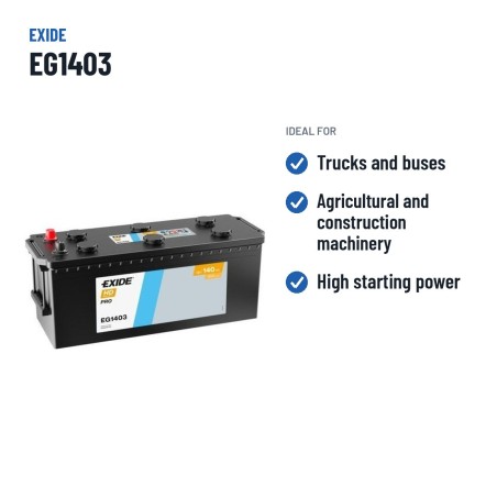 Batterie camion Exide EG1403 12V 140Ah 800A – utilisations recommandées