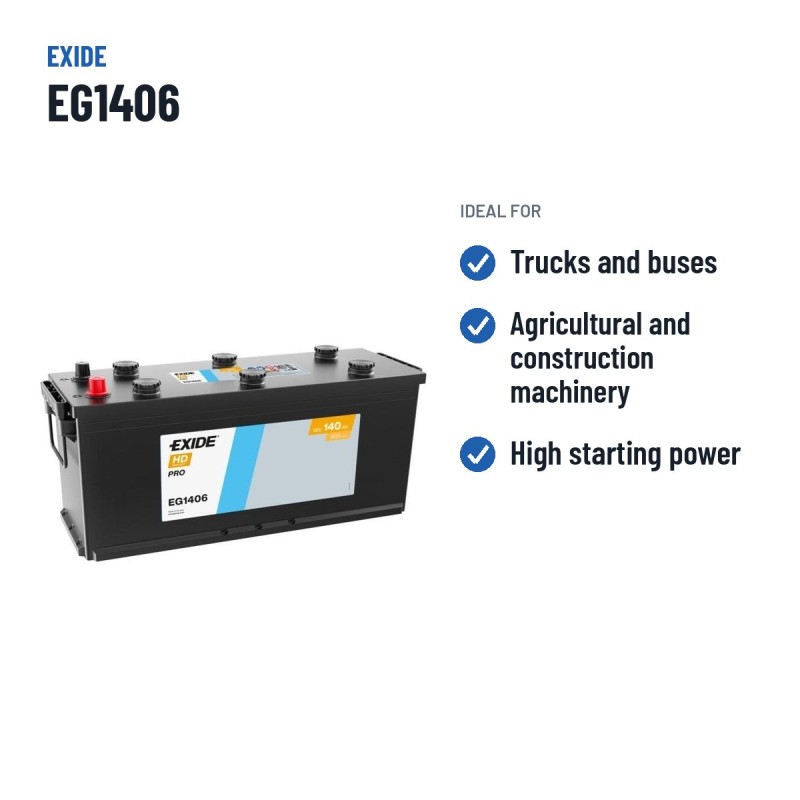 Batería de camión Exide EG1406 12V 140Ah 800A – usos recomendados