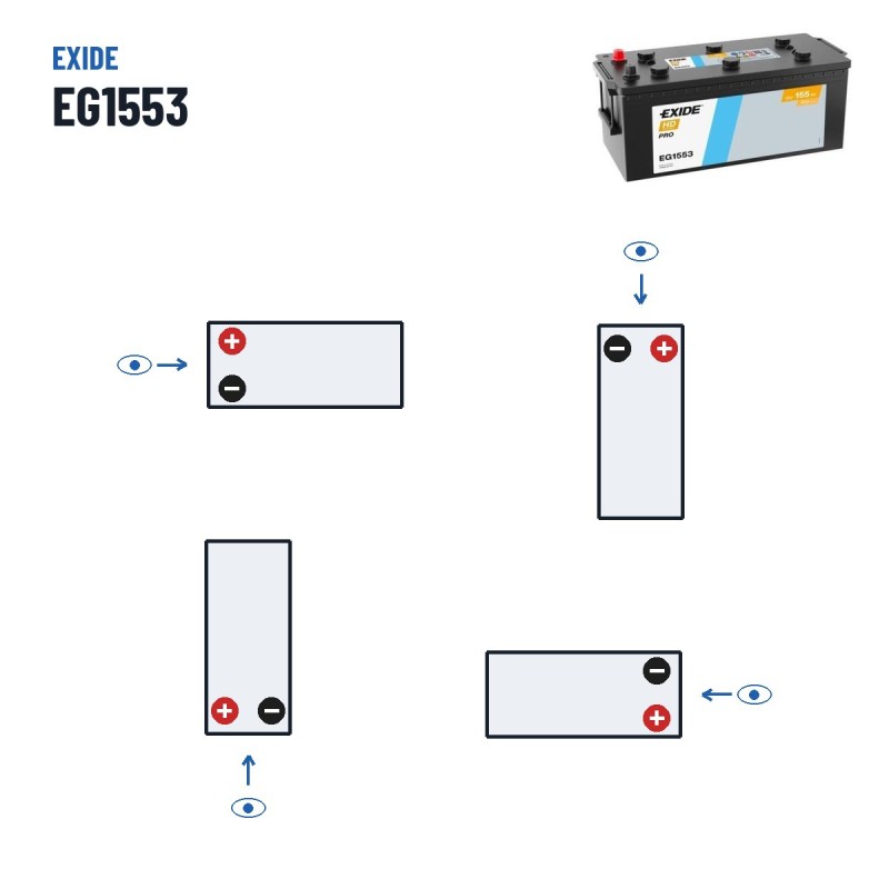 Batteria camion Exide EG1553 12V 155Ah 900A – polarità (schema 3)