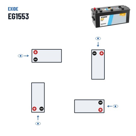 Batería de camión Exide EG1553 12V 155Ah 900A – polaridad (esquema 3)