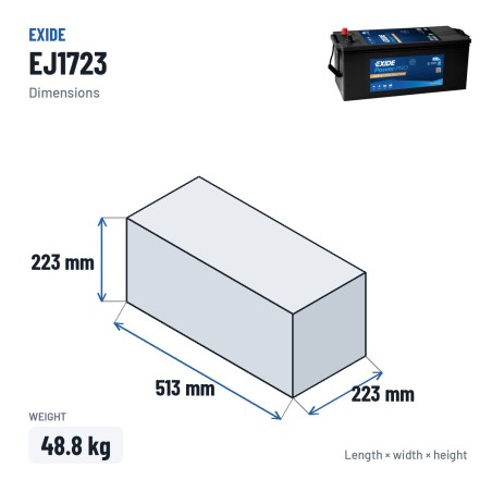 Truck battery Exide EJ1723 12V 172Ah 1390A – dimensions 513 × 223 × 223 mm