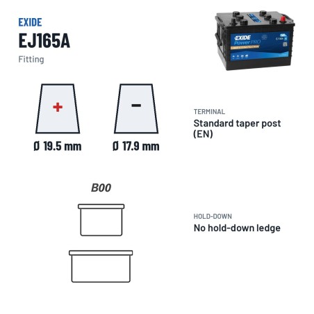 Truck battery Exide EJ165A1 12V 165Ah 850A – terminal and hold-down