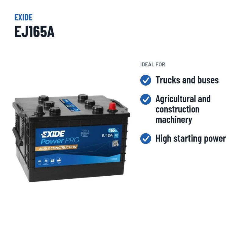 Batería de camión Exide EJ165A1 12V 165Ah 850A – usos recomendados