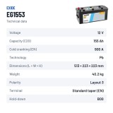 Batería de camión Exide EG1553 12V 155Ah 900A – ficha técnica