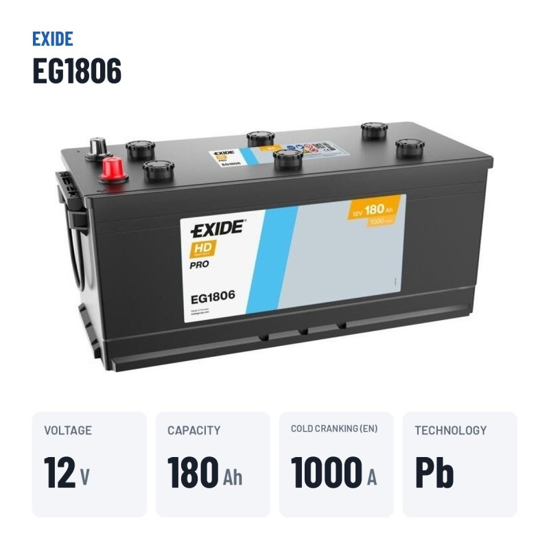 Batteria camion Exide EG1806 12V 180Ah 1000A – dati principali
