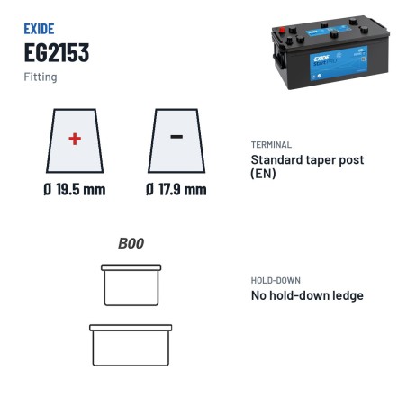 LKW-Batterie Exide EG2153 12V 215Ah 1200A | baterias.com