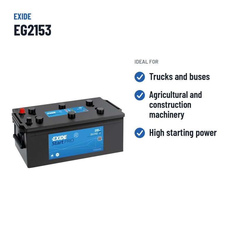 Truck battery Exide EG2153 12V 215Ah 1200A – recommended uses