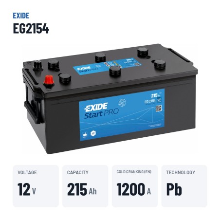Batterie camion Exide EG2154 12V 215Ah 1200A – caractéristiques clés