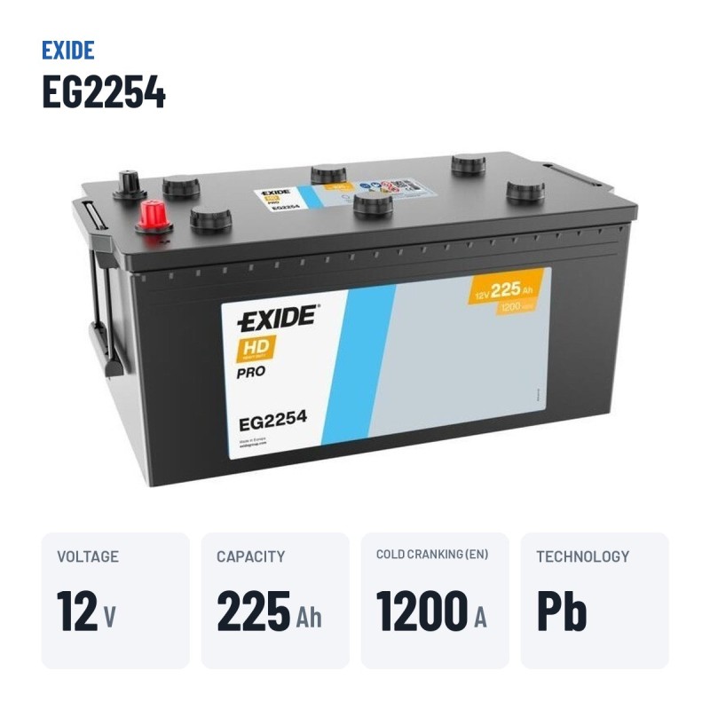 Truck battery Exide EG2254 12V 225Ah 1200A – key specs