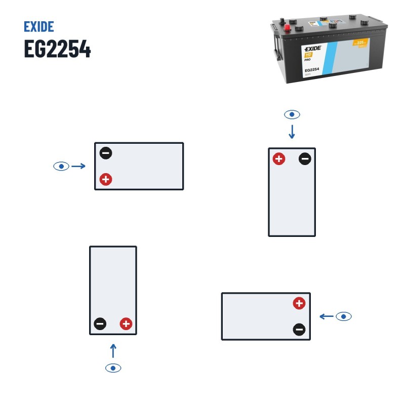 Truck battery Exide EG2254 12V 225Ah 1200A – polarity (layout 4)
