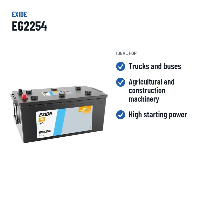 Truck battery Exide EG2254 12V 225Ah 1200A – recommended uses