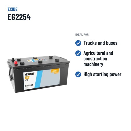 Truck battery Exide EG2254 12V 225Ah 1200A – recommended uses