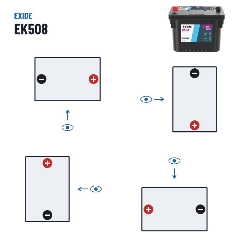 Bateria Start-Stop Exide EK508 12V 50Ah 800A AGM | baterias.com