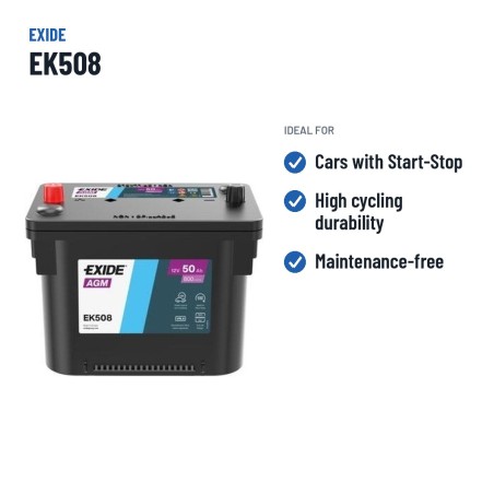 Start-Stop battery Exide EK508 12V 50Ah 800A AGM – recommended uses