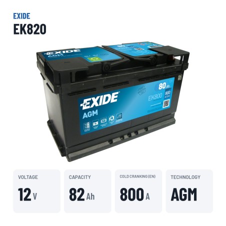 Start-Stop battery Exide EK800 12V 80Ah 800A AGM – key specs