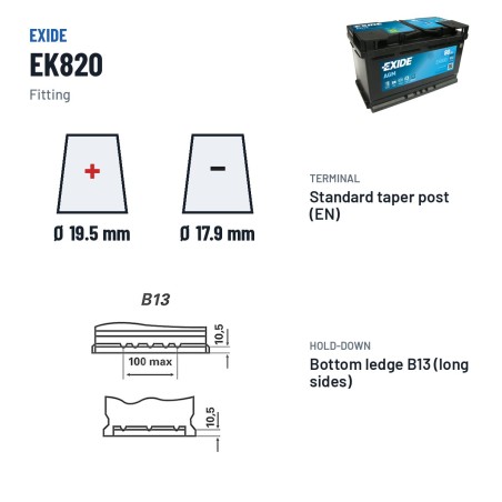 Batería Start-Stop Exide EK800 12V 80Ah 800A AGM | baterias.com