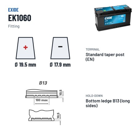 Batteria Start-Stop Exide EK1050 12V 105Ah 950A AGM