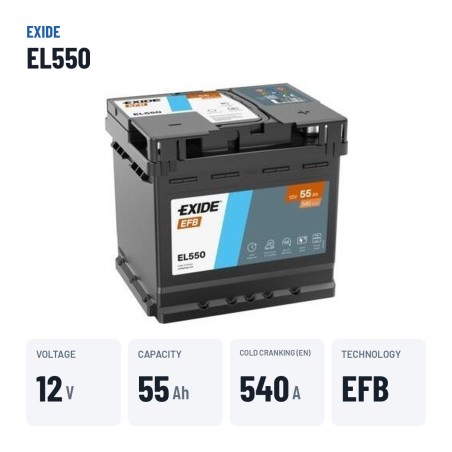 Batteria Start-Stop Exide EL550 12V 55Ah 540A EFB | baterias.com