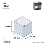 Start-Stop battery Exide EL550 12V 55Ah 540A EFB – dimensions 207 × 175 × 190 mm