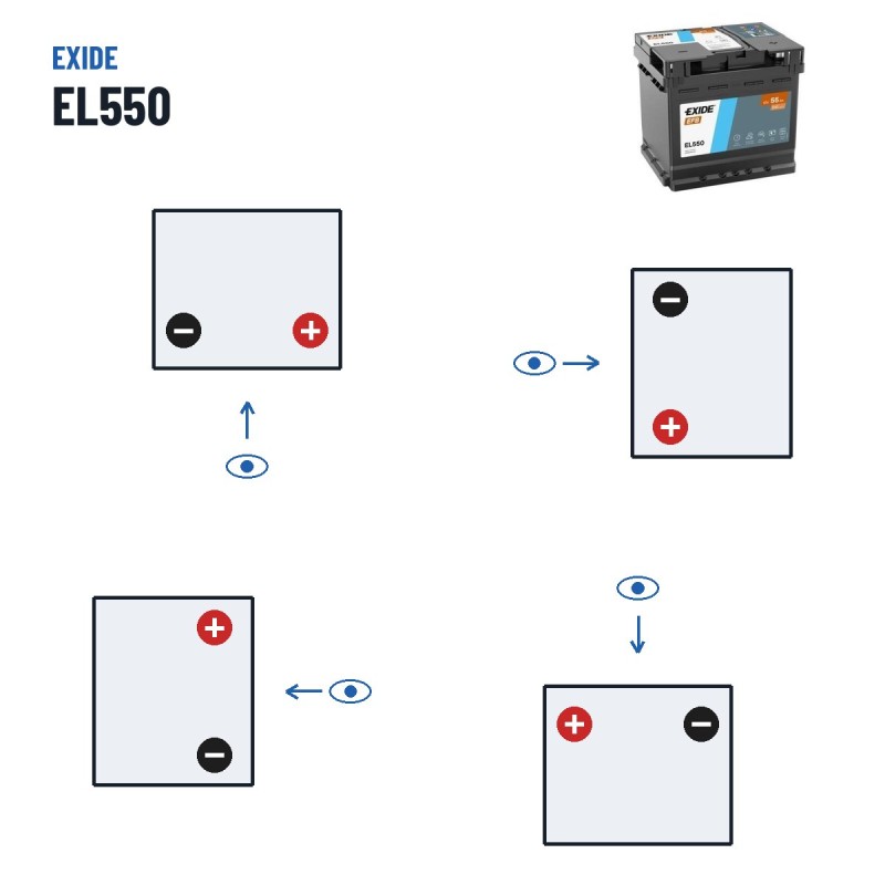 Start-Stop battery Exide EL550 12V 55Ah 540A EFB – polarity (layout 0, + right)