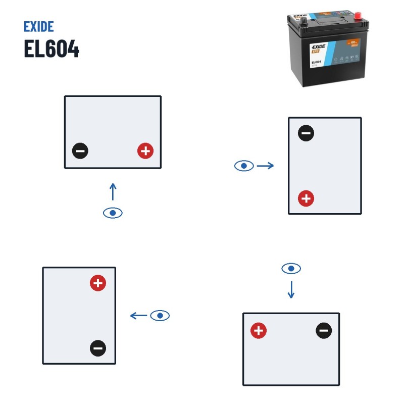 Batería Start-Stop Exide EL604 12V 60Ah 520A EFB – polaridad (esquema 0, + derecha)