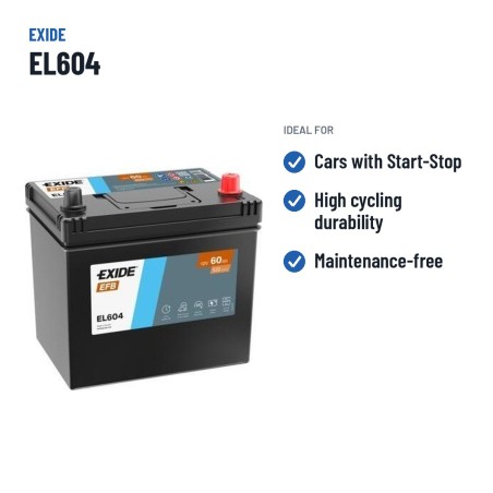 Batteria Start-Stop Exide EL604 12V 60Ah 520A EFB – usi consigliati