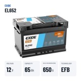 Start-Stopp-Batterie Exide EL652 12V 65Ah 650A EFB – wichtigste Daten