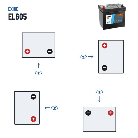Batteria Start-Stop Exide EL605 12V 60Ah 520A EFB – polarità (schema 1, + a sinistra)