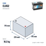 Start-Stopp-Batterie Exide EL652 12V 65Ah 650A EFB – Abmessungen 278 × 175 × 175 mm