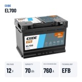 Batteria Start-Stop Exide EL700 12V 70Ah 760A EFB – dati principali