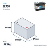 Batteria Start-Stop Exide EL700 12V 70Ah 760A EFB – dimensioni 278 × 175 × 190 mm