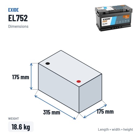 Bateria Start-Stop Exide EL752 12V 75Ah 730A EFB | baterias.com